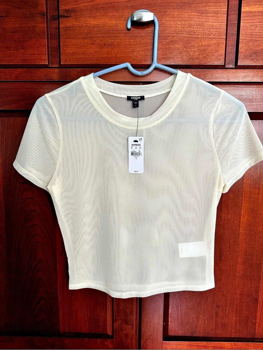 Express Fitted Crew Neck Mesh Cropped Tee White Small NWT